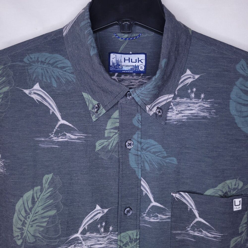 Huk Shirt Mens XL KC Kona Button Down Tropical Swordfish